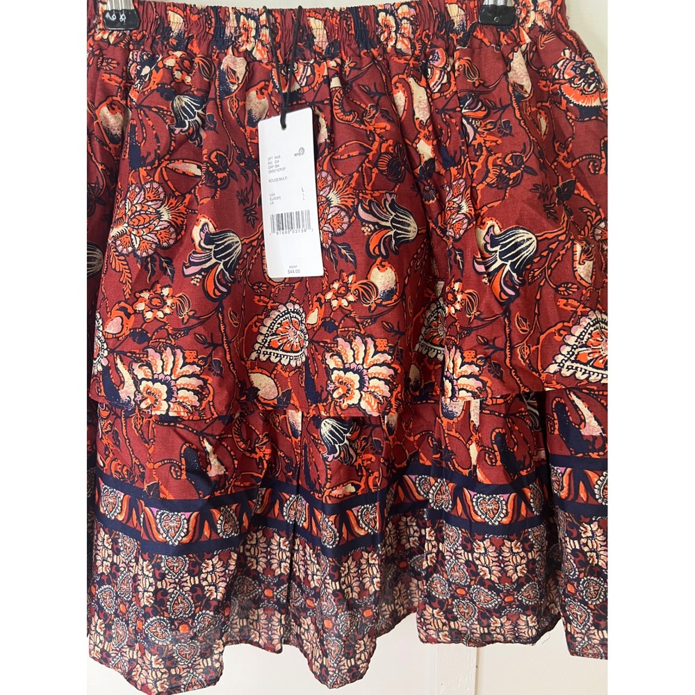A Loves A Girls Floral Paisley Tiered Cotton Mini Skirt Rouge Multi Size L NWT